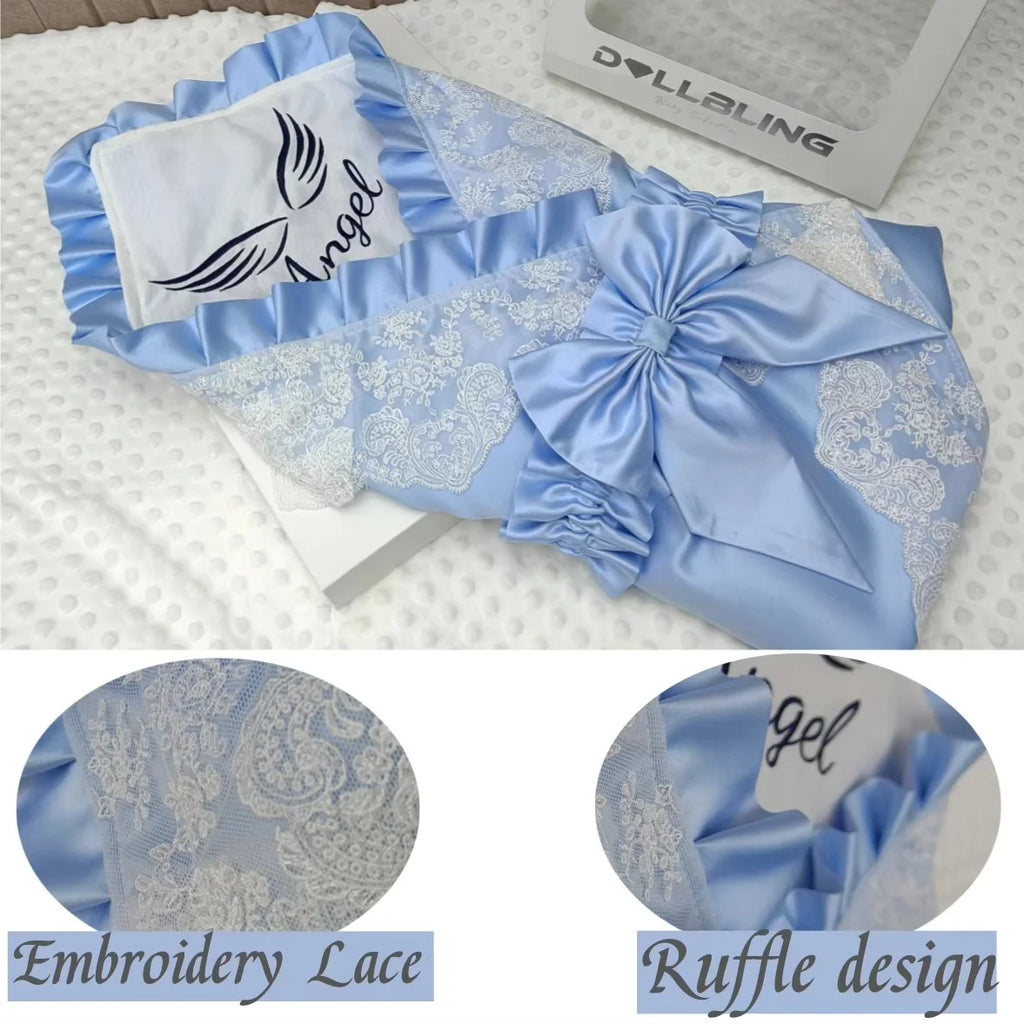 Personalized Embroidery Baby Name for Newborns with Big Bow Sash Infant Swaddles for 0-3 Months Receiving Blanket Sleeping Wraps