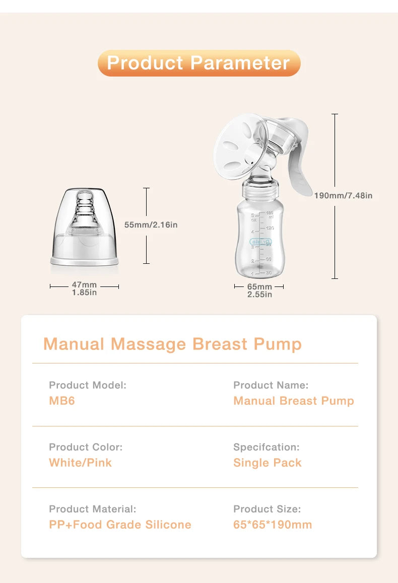 MAMIJOY  Breast Pump Baby Nipple Manual Suction Milk Pump Feeding Breasts Pumps Milk Bottle Sucking Postpartum Supplies BPA Free