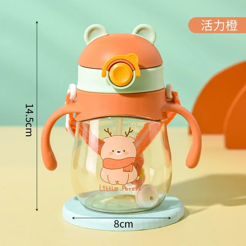 410ML Baby Drinking Cup Feeding Bottle Anti-Choking with Straw Gravity Ball Wide Caliber Drinking Milk Water Bottle with Handle