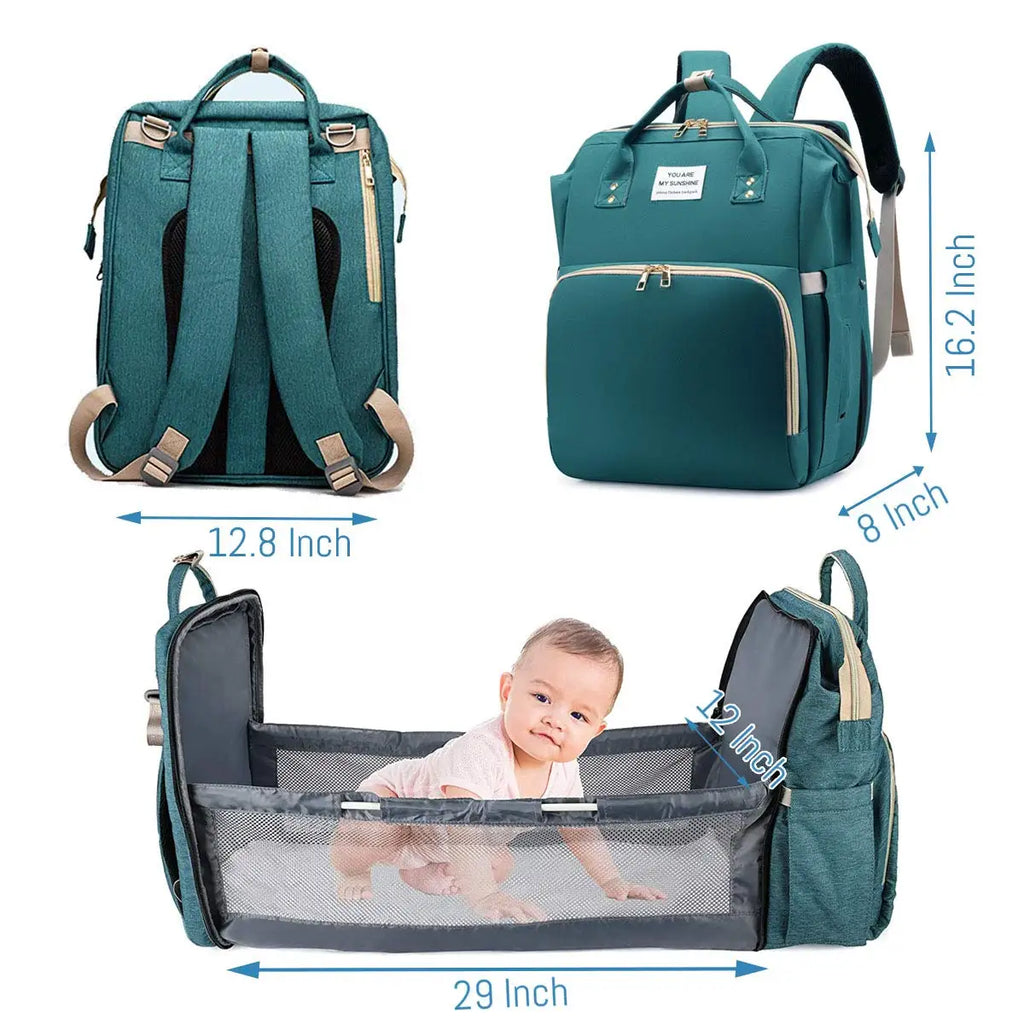 3 In 1 Diaper Bag Backpack Foldable Baby Bed Waterproof Travel Bag with USB Charge Diaper Bag Backpack with Changing Bed 3 types