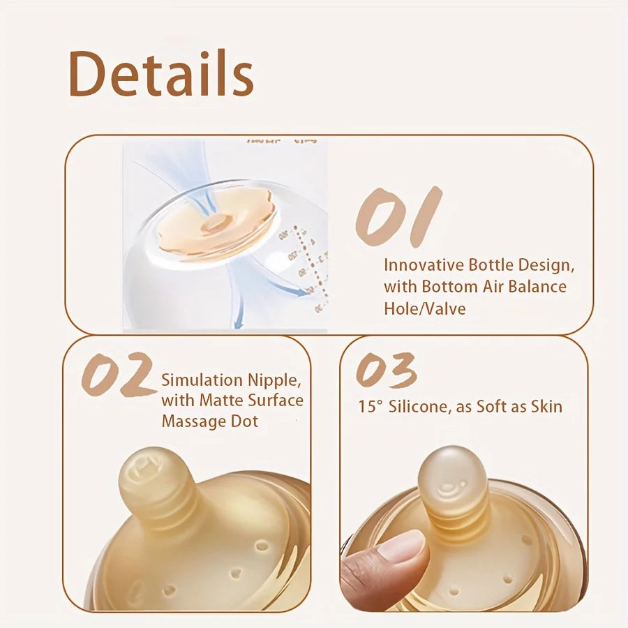 4oz,8oz High Borosilicate Glass Baby Bottles, Wide-Neck Feeding Bottle with Bottom Air Balance Hole/Valve, Glass Milk Bottle