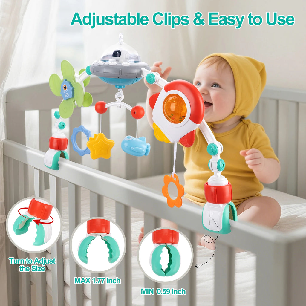 Baby Stroller Arch Toys Crib Music Rotating Bouncers Toys Fine Motor Skills Sensory Development Arch Car Seat Toys for New Born