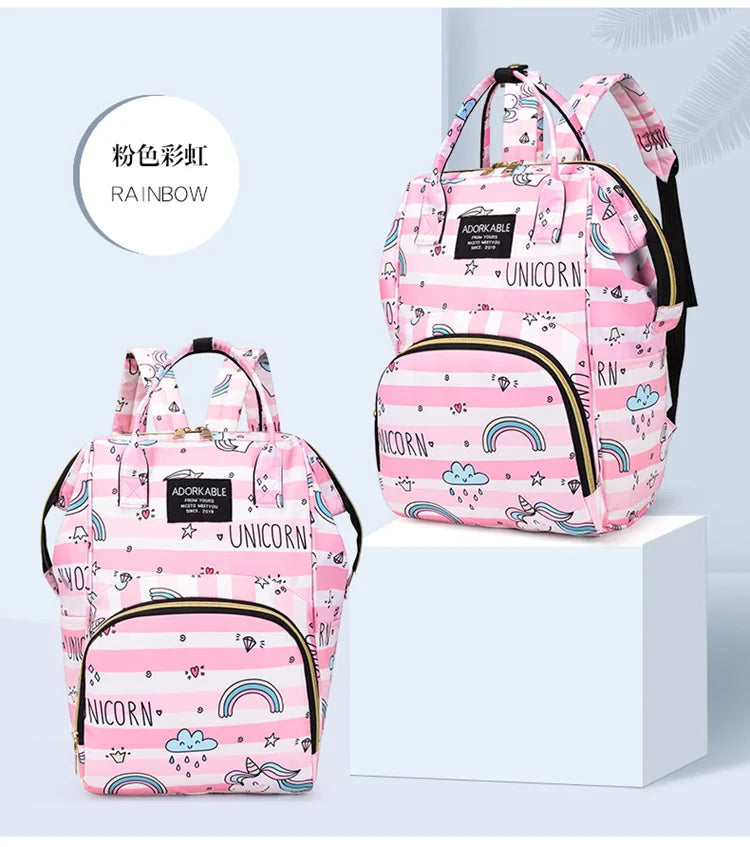 Cartoon Printed Mommy Diaper Bags Lightweight Portable Women's Backpack Bottle Insulation Storage Bag Fashion Mom Backpack New
