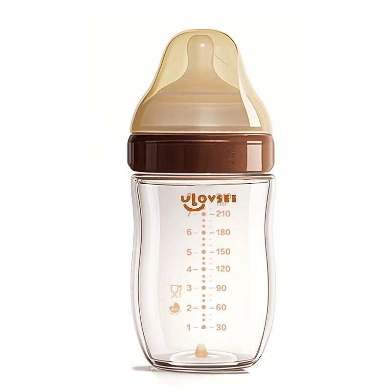 4oz,8oz High Borosilicate Glass Baby Bottles, Wide-Neck Feeding Bottle with Bottom Air Balance Hole/Valve, Glass Milk Bottle