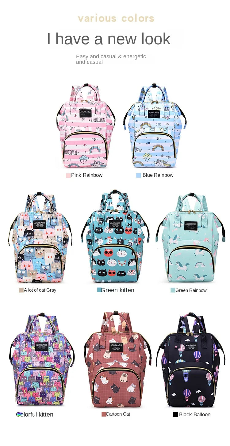 Cartoon Printed Mommy Diaper Bags Lightweight Portable Women's Backpack Bottle Insulation Storage Bag Fashion Mom Backpack New