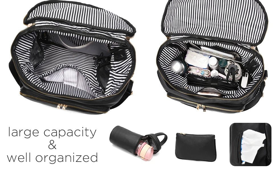 Diaper Bag Backpack Leather Backpack for Women Travel Backpack Baby Bag Large with Troller Straps Capacity for Wet Clothes