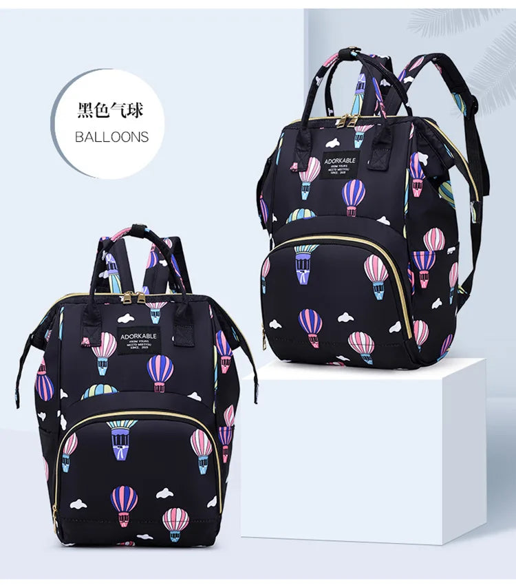 Cartoon Printed Mommy Diaper Bags Lightweight Portable Women's Backpack Bottle Insulation Storage Bag Fashion Mom Backpack New