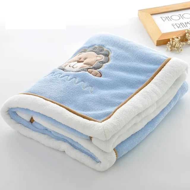 Baby Blankets Newborn Cartoon Embroidery Flannel Baby Blanket Kids Boys Girls Swaddle Wrap Infant Stroller Cover Blanket