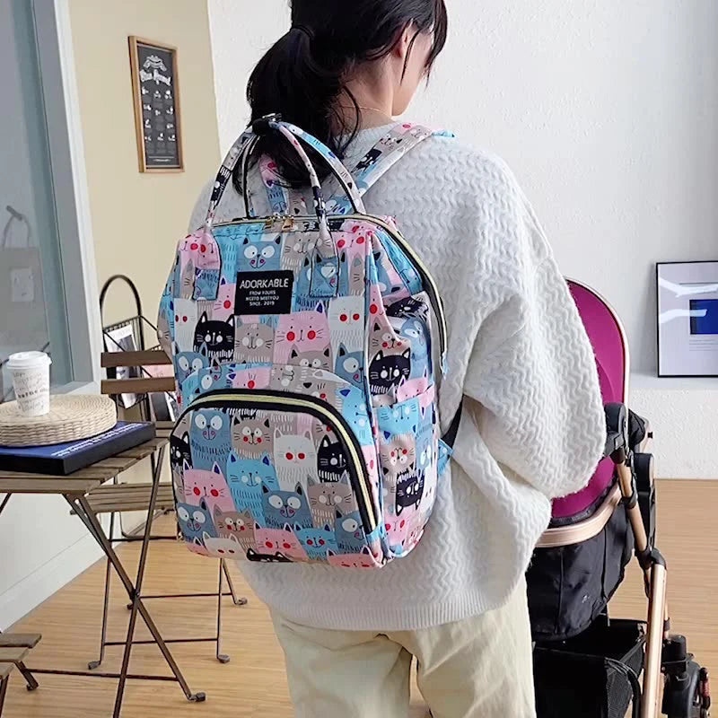 Cartoon Printed Mommy Diaper Bags Lightweight Portable Women's Backpack Bottle Insulation Storage Bag Fashion Mom Backpack New