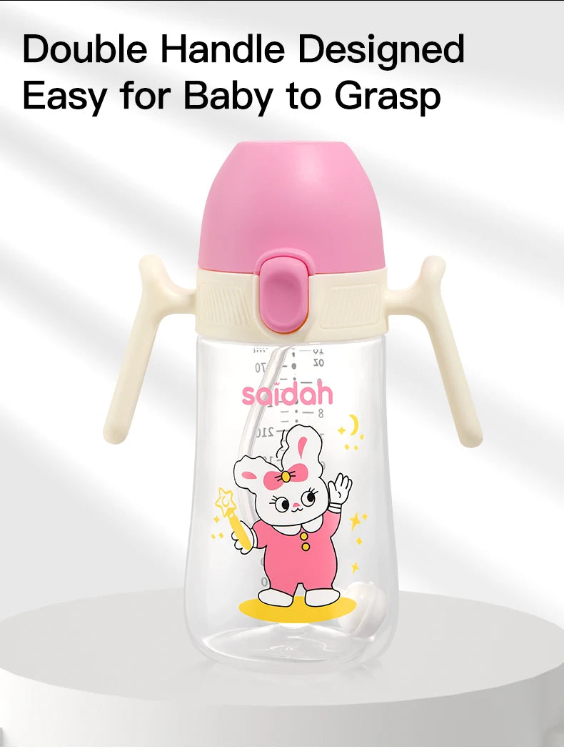 10oz Clamshell Baby Feeding Bottle Silicone Straw Spill-Proof Leak-Resistant Toddler Training Drinking Water Sippy Cup