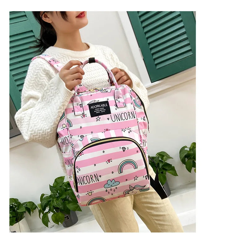 Cartoon Printed Mommy Diaper Bags Lightweight Portable Women's Backpack Bottle Insulation Storage Bag Fashion Mom Backpack New