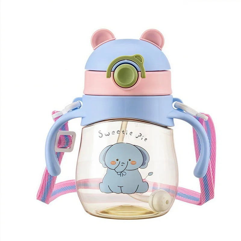 410ML Baby Drinking Cup Feeding Bottle Anti-Choking with Straw Gravity Ball Wide Caliber Drinking Milk Water Bottle with Handle