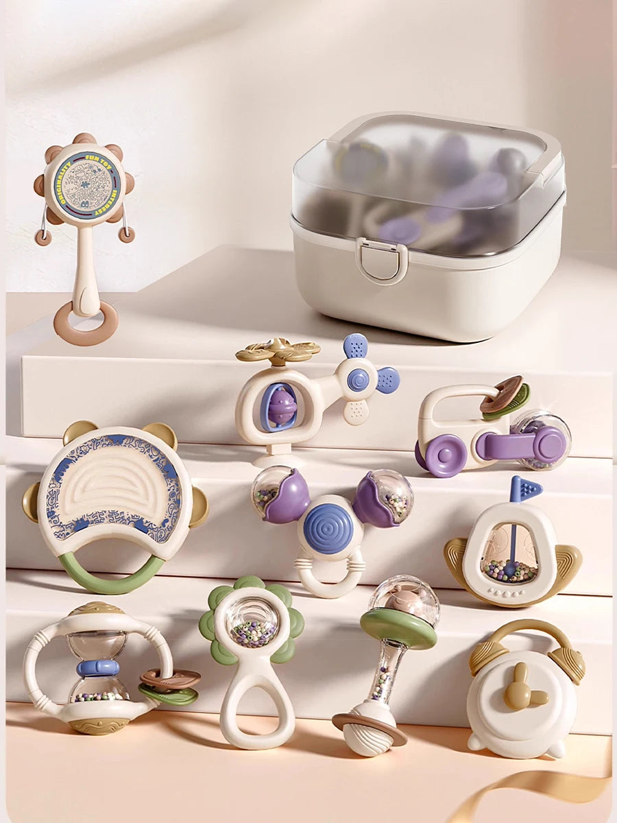 Baby Teething Toys 10Pc Hand-Held Toys Set Particle Feel Food-Grade Silicone Material Sensory Development Tray Toy Baby Gifts