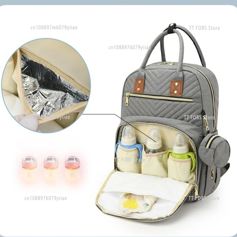 Multifunctional Baby Diaper Bag with Large Capacity Fashionable Travel Bag Free Changing Mat Baby Stroller Accessories