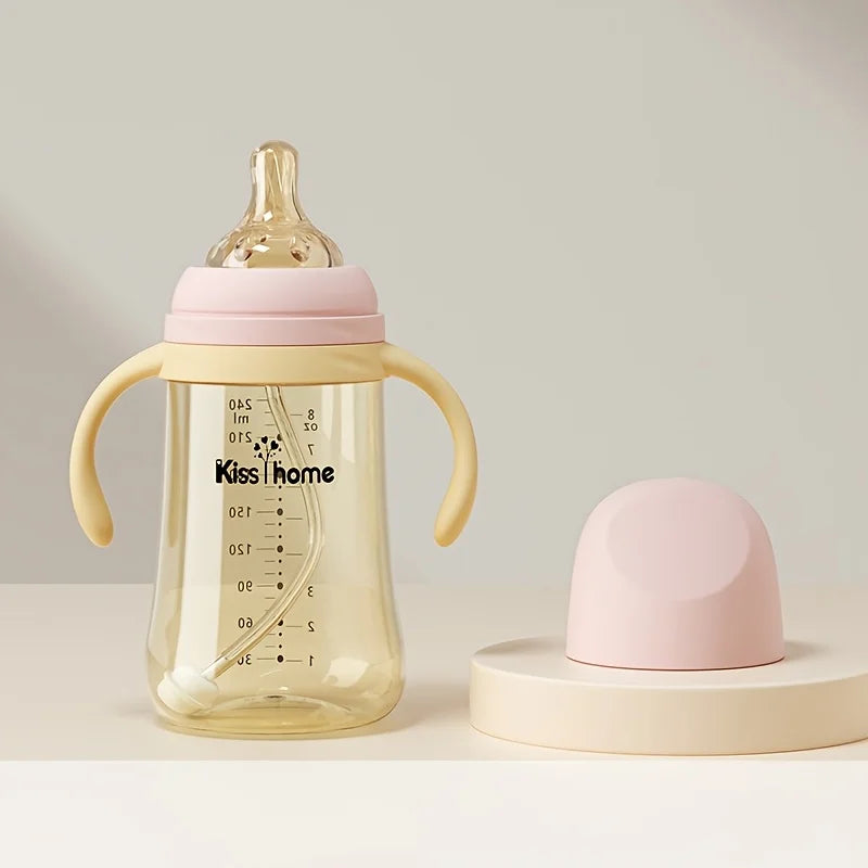 children's milk bottles, equipped with straws and balancers, durable PPSU material, easy-to-use handle design