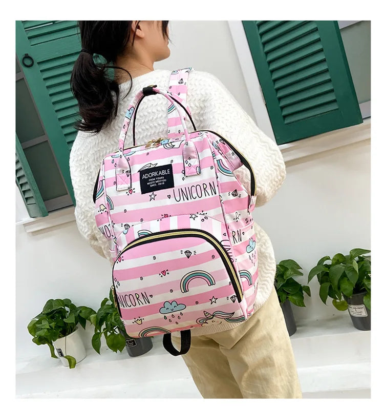 Cartoon Printed Mommy Diaper Bags Lightweight Portable Women's Backpack Bottle Insulation Storage Bag Fashion Mom Backpack New