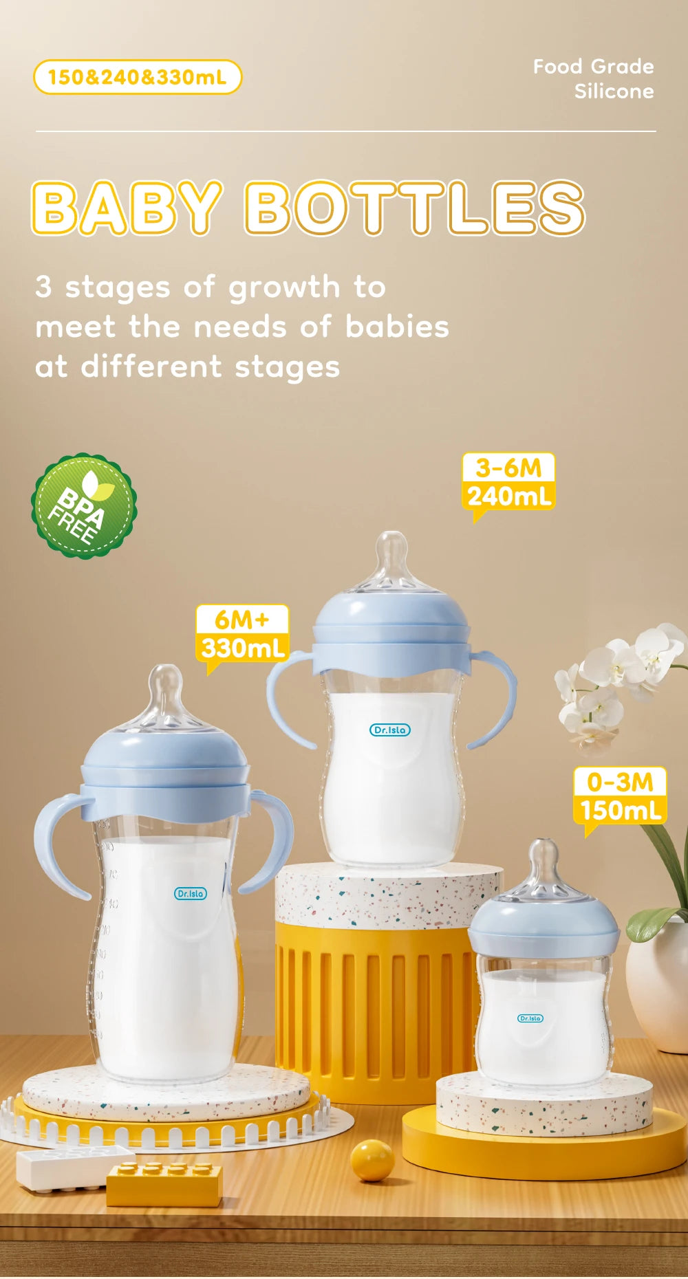 150/240/330ML Baby PP Bottle Newborn Baby Bottle with Handle Milk BottleFeeding  Baby Bottles Newborn Feeding Supplies