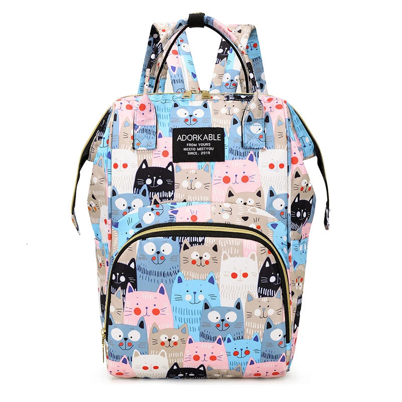 Cartoon Printed Mommy Diaper Bags Lightweight Portable Women's Backpack Bottle Insulation Storage Bag Fashion Mom Backpack New