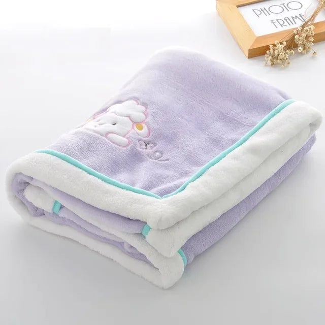 Baby Blankets Newborn Cartoon Embroidery Flannel Baby Blanket Kids Boys Girls Swaddle Wrap Infant Stroller Cover Blanket