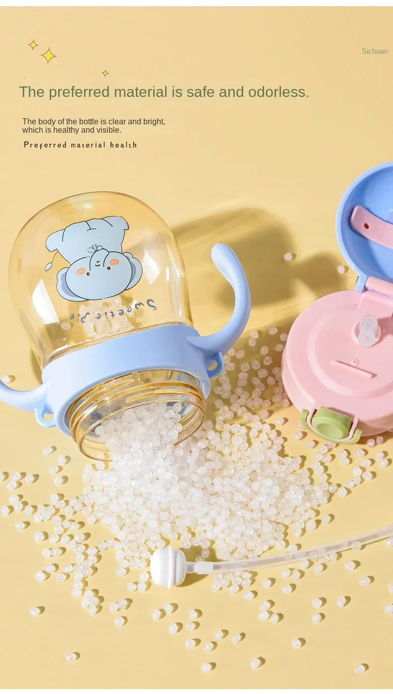 410ML Baby Drinking Cup Feeding Bottle Anti-Choking with Straw Gravity Ball Wide Caliber Drinking Milk Water Bottle with Handle