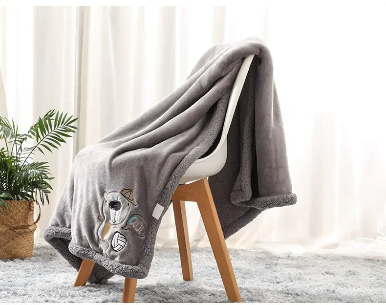 Baby Blankets Newborn Cartoon Bear Embroidery Flannel Baby Blanket Kids Boys Girls Swaddle Wrap Infant Stroller Cover Bed Quilts